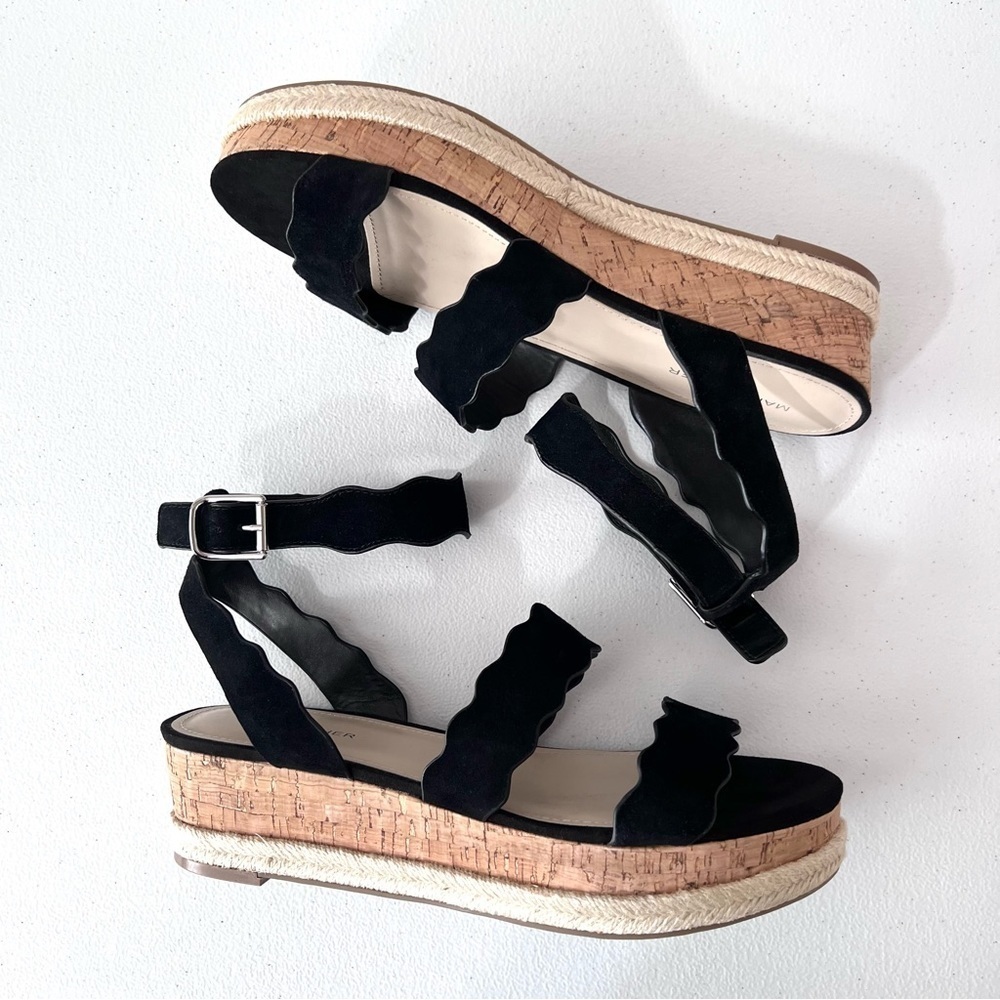 Marc Fisher Black and Tan Platform Sandals with Ankle Strap